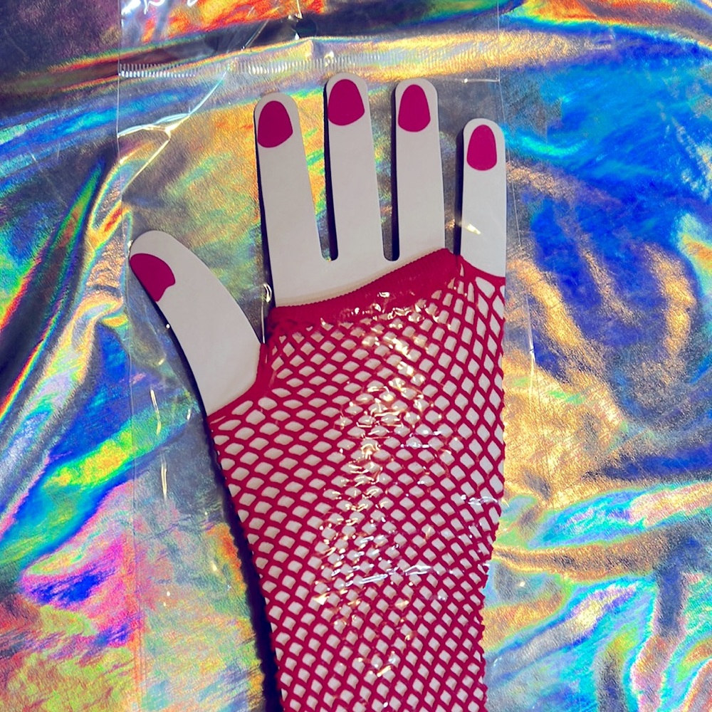 Red Fishnet arm Gloves